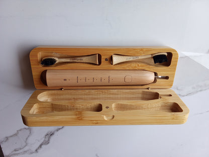 Brosse à dents électrique en bambou avec boîte de rangement – Recharge USB